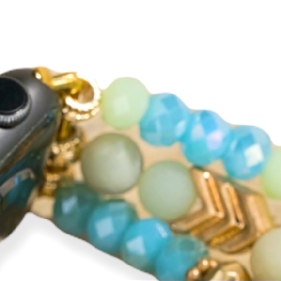 Triple Layered Metal Faceted Shimmering Glass & Amazonite Apple I-Watch … - Picture 4 of 6